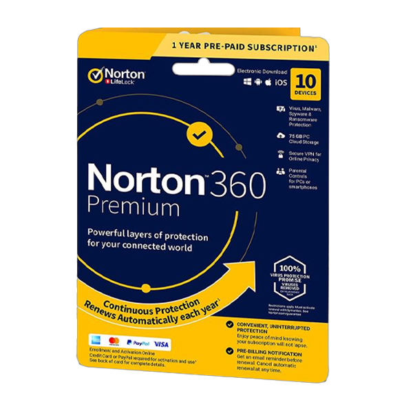 Norton 360 Premium + 75 GB Cloud storage 10-Devices 1 year EURO