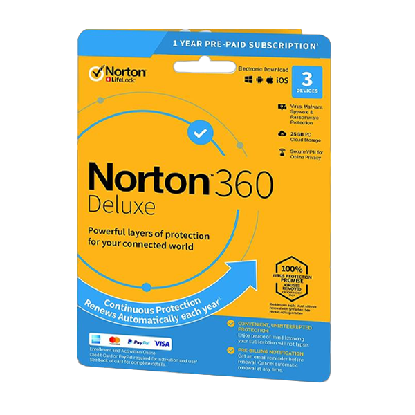 Norton 360 Deluxe + 25 GB Cloud storage 3-Devices 1 year EURO