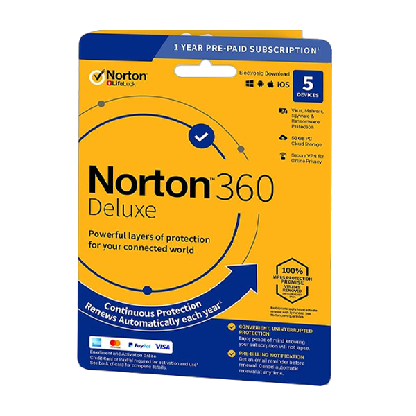 Norton 360 Deluxe + 50 GB Cloud storage 5-Devices 1 year EURO